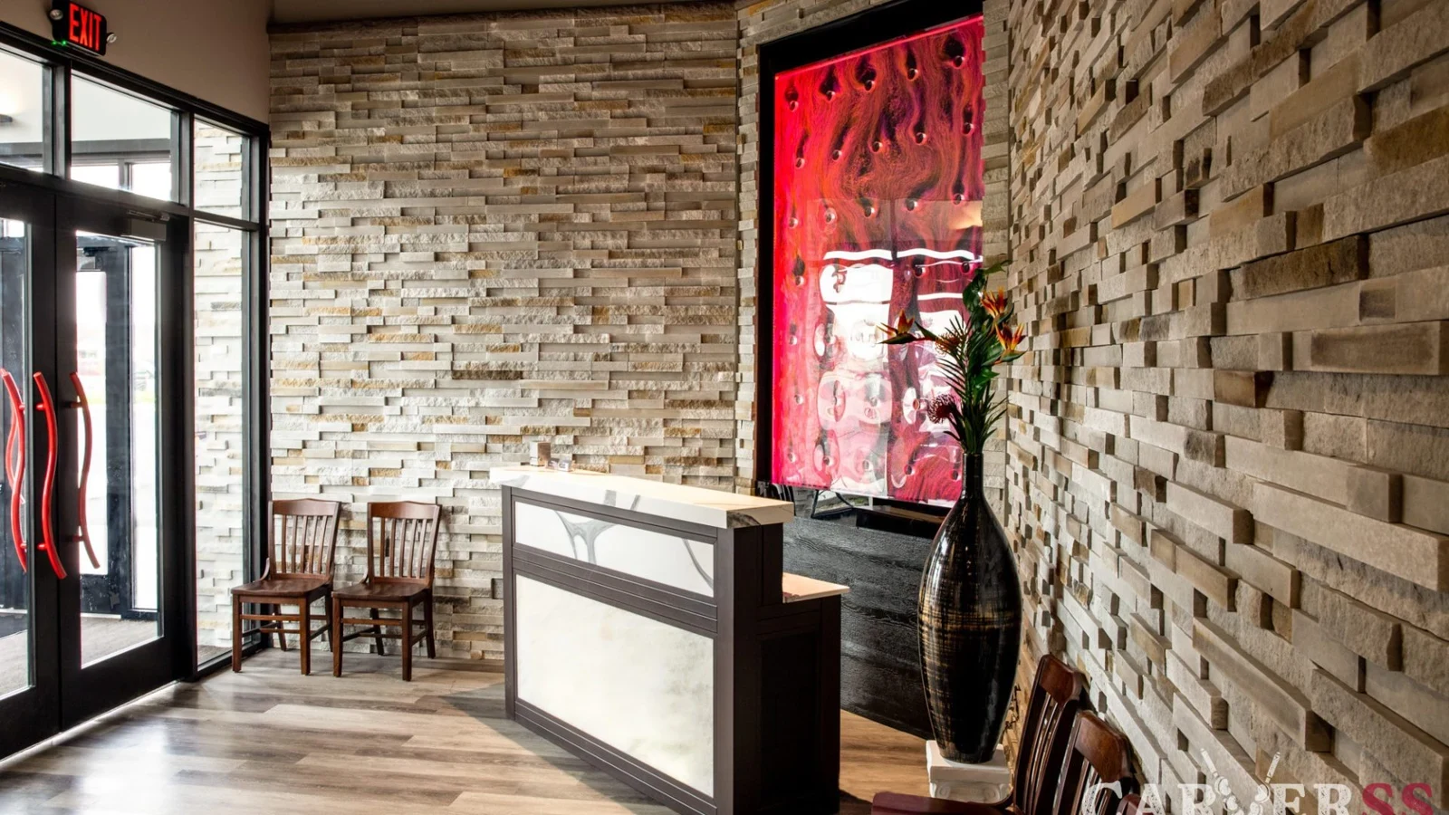 Stone finishes and entry at Carverss Brazilian Steakhouse in Billings
